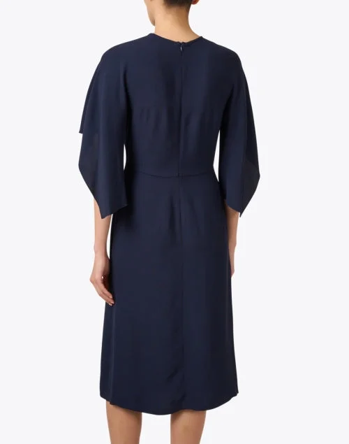 Navy Draped Sleeve Dress