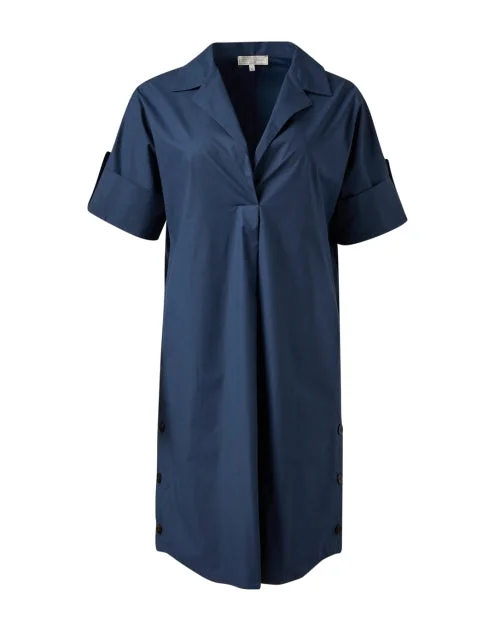 Navy Poplin Shirt Dress