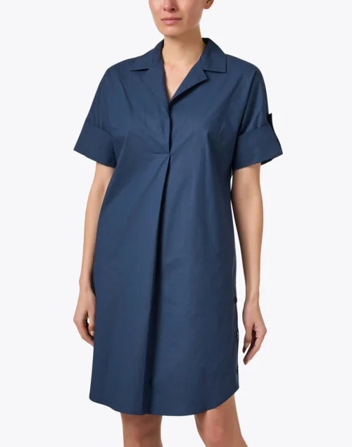 Navy Poplin Shirt Dress