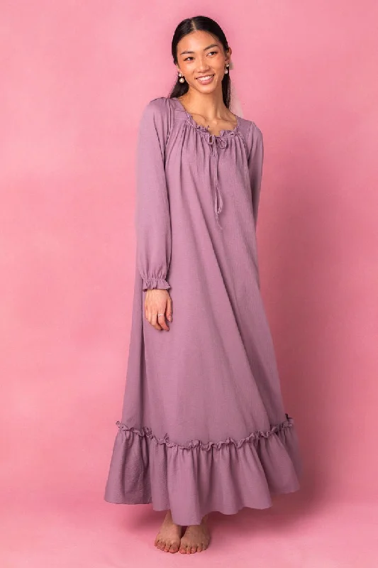 Petra Long Sleeve Night Dress in Purple - FINAL SALE