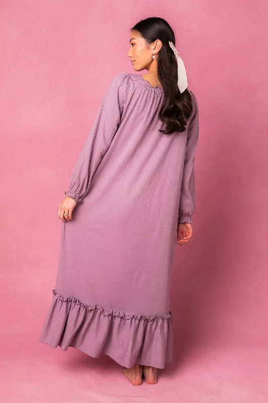 Petra Long Sleeve Night Dress in Purple - FINAL SALE