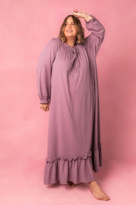 Petra Long Sleeve Night Dress in Purple - FINAL SALE