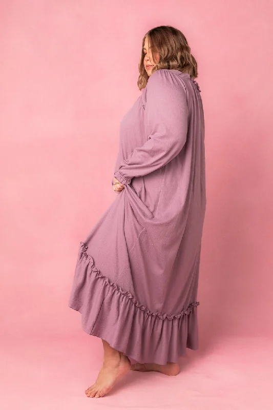 Petra Long Sleeve Night Dress in Purple - FINAL SALE