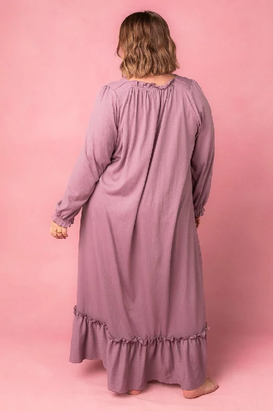 Petra Long Sleeve Night Dress in Purple - FINAL SALE