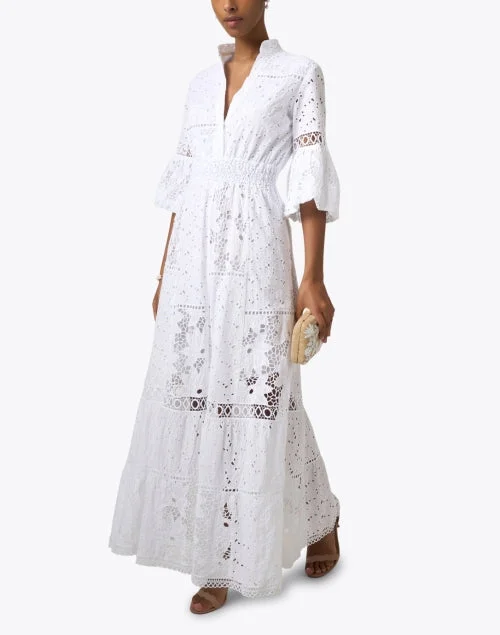 Pompei White Embroidered Cotton Dress