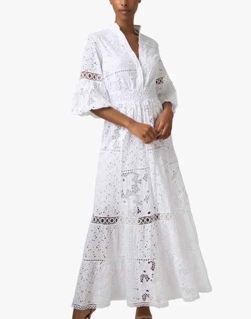 Pompei White Embroidered Cotton Dress