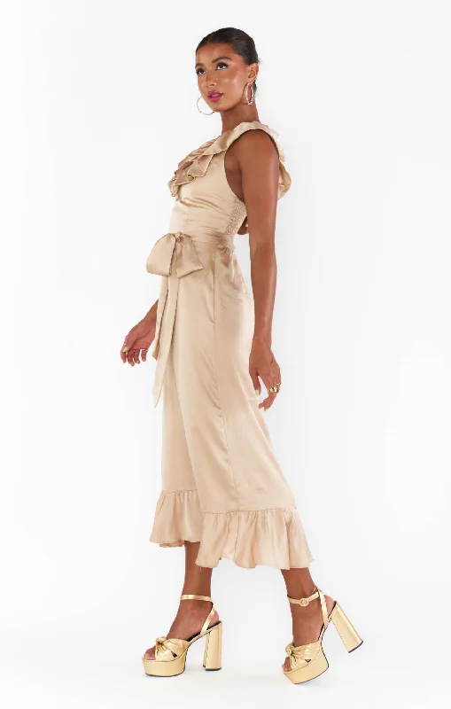 Alexis Midi Dress ~ Champagne Luxe Satin