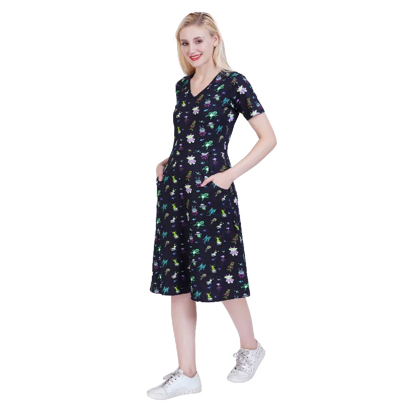 Aliens Art A-Line Dress (With Waist Seam)