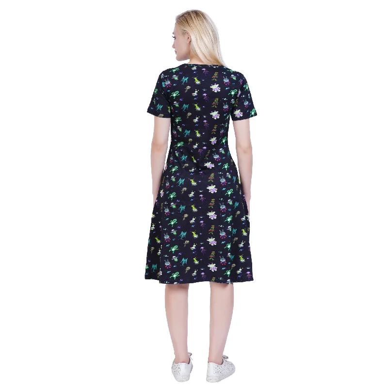 Aliens Art A-Line Dress (With Waist Seam)