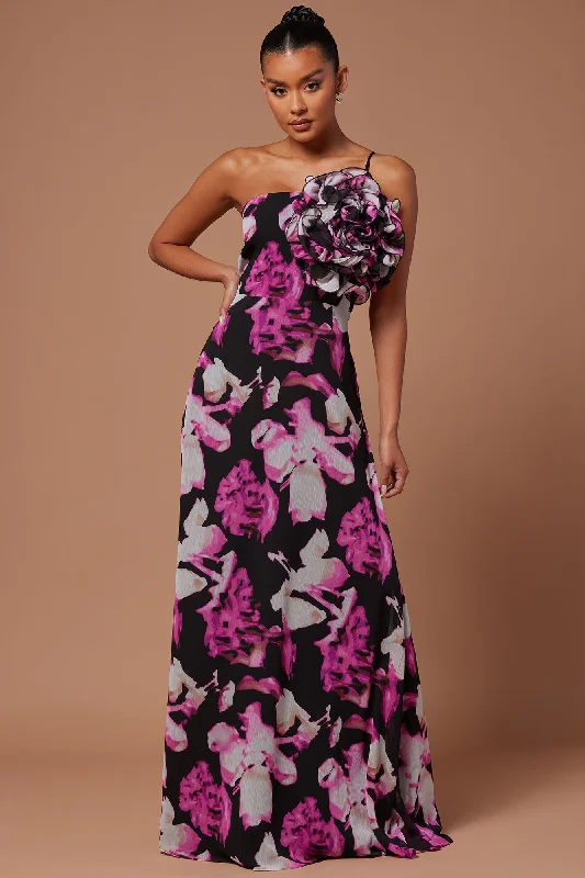 Amelia Rose Chiffon Maxi Dress - Fuchsia/combo