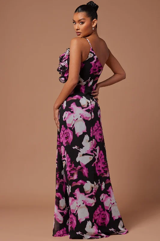 Amelia Rose Chiffon Maxi Dress - Fuchsia/combo