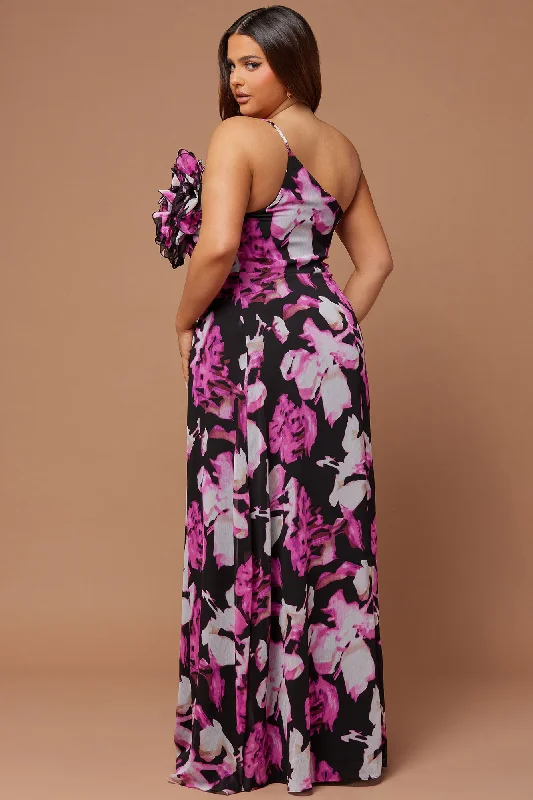 Amelia Rose Chiffon Maxi Dress - Fuchsia/combo