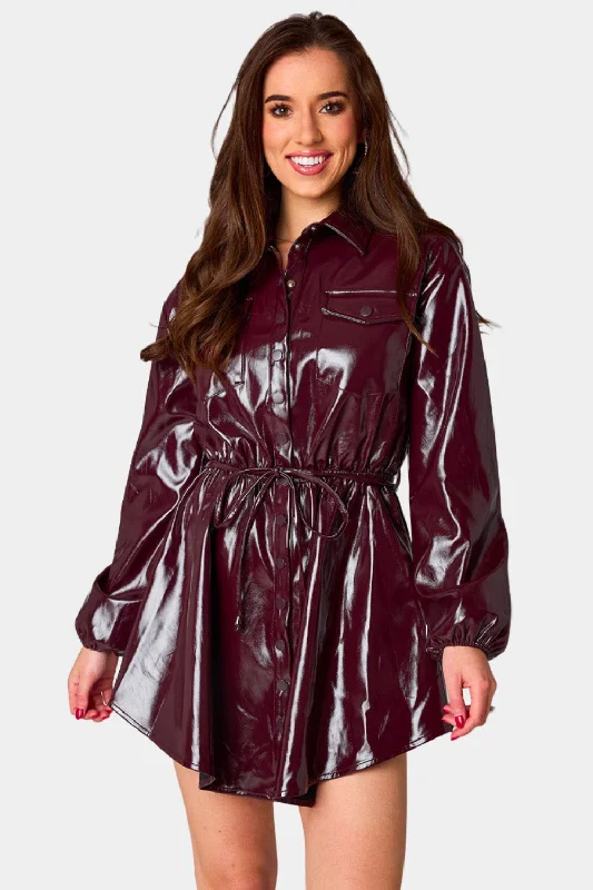 Ariella Button Up Mini Dress - Ruby