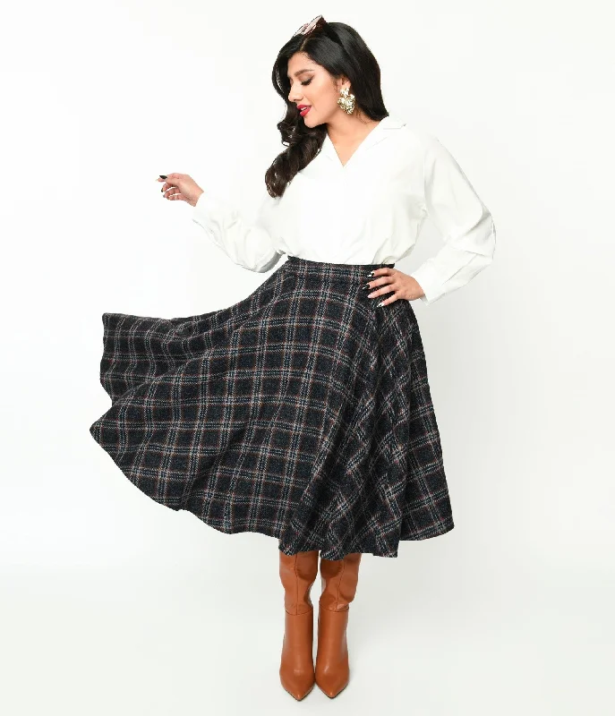 Black & Red Check Plaid Swing Skirt