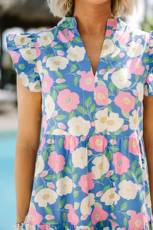 Bright Days Ahead Blue Pink Combo Floral Midi Dress