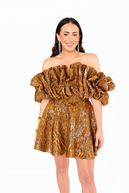 Caroline Exaggerated Ruffle Dress - Bronze