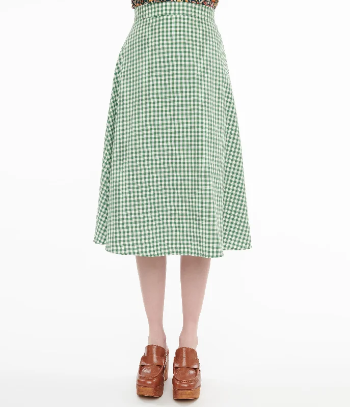 Collectif 1930s Green & White Gingham Hetty Swing Skirt