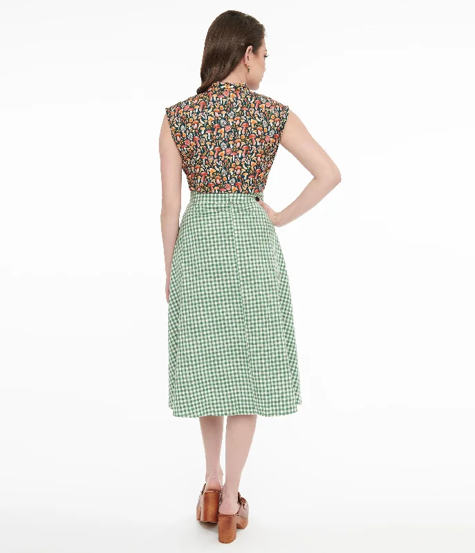 Collectif 1930s Green & White Gingham Hetty Swing Skirt