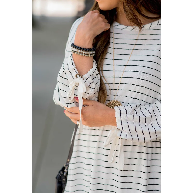 Thin Striped Tie Sleeve Dress