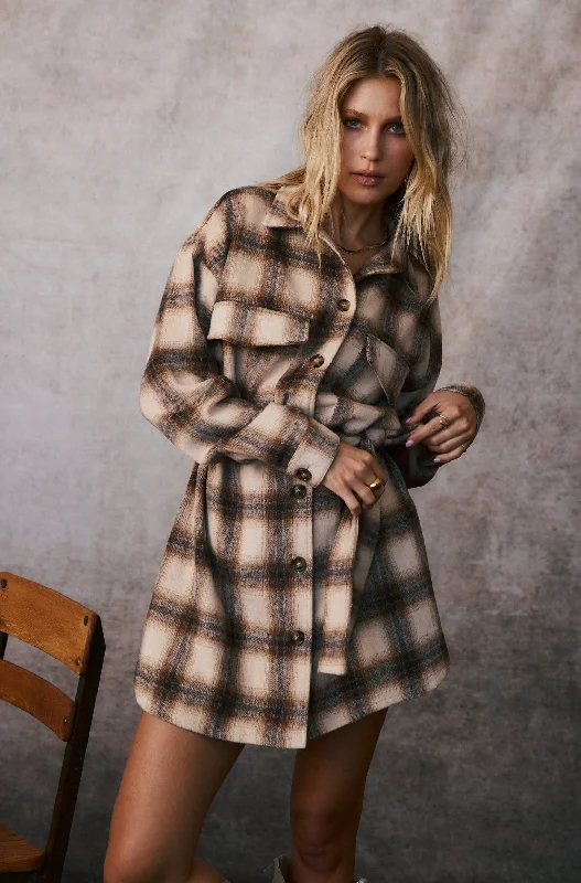 Crosby Mocha Plaid Shacket Dress