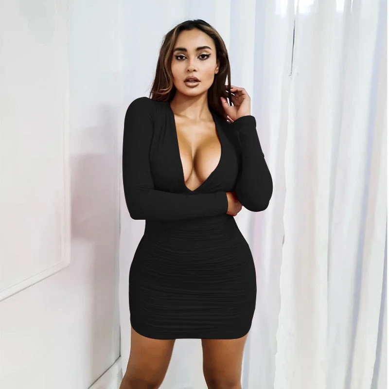 BerriesJam - Deep V-neck Waist Retraction Hip Mini Dress