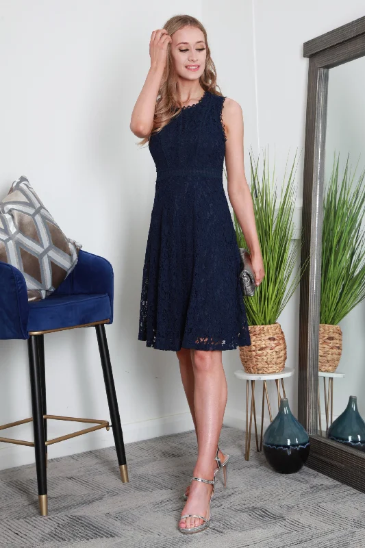 Double Second Navy Fit And Flare Lace Dress