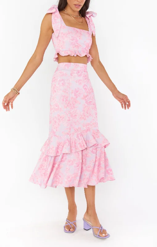 Dutchess Ruffle Skirt ~ Blushing Floral Stretch