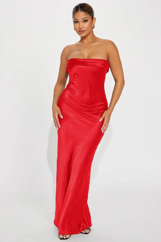 Emma Satin Maxi Dress - Red