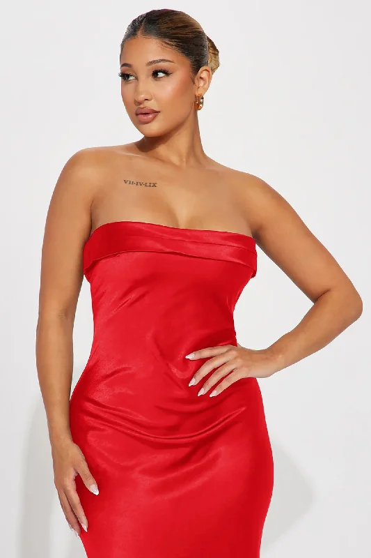 Emma Satin Maxi Dress - Red