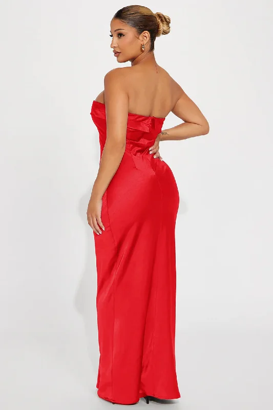 Emma Satin Maxi Dress - Red