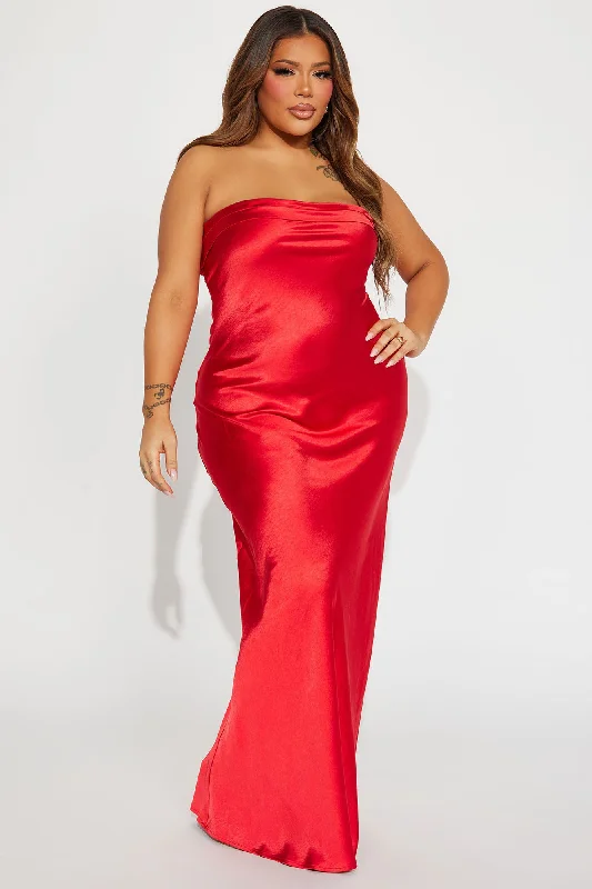 Emma Satin Maxi Dress - Red