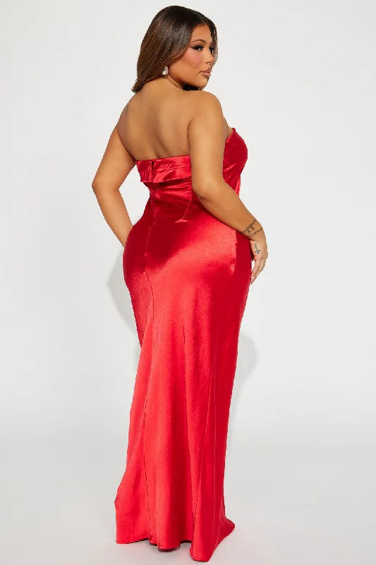 Emma Satin Maxi Dress - Red