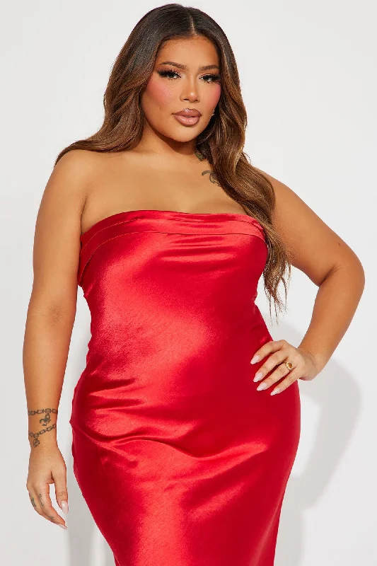 Emma Satin Maxi Dress - Red