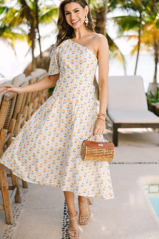 From The Top Yellow Polka Dot Midi Dress