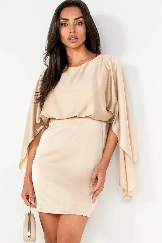 Gigi Champagne Satin Batwing Dress