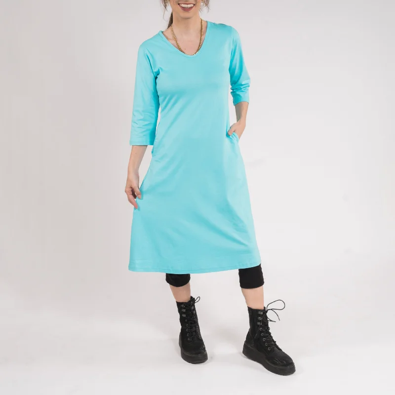 Glacier 3/4th Sleeves A-Line Dress (No Waist Seam)