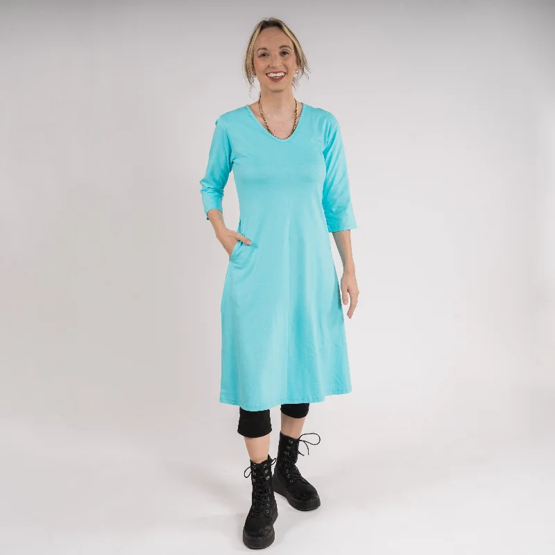 Glacier 3/4th Sleeves A-Line Dress (No Waist Seam)