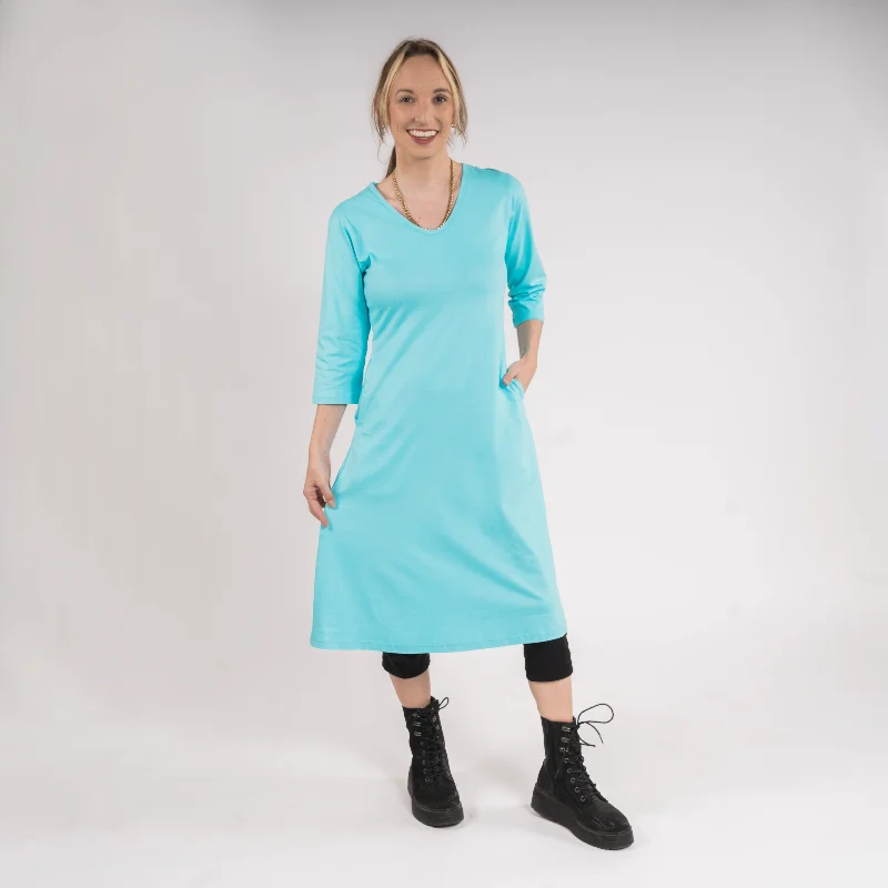 Glacier 3/4th Sleeves A-Line Dress (No Waist Seam)