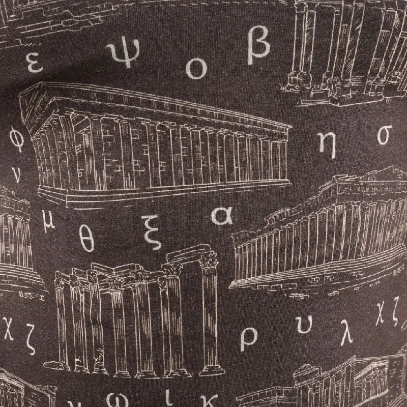 Greek Letters and Monuments Long Sleeve A-Line Dress (No Waist Seam) [FINAL SALE]