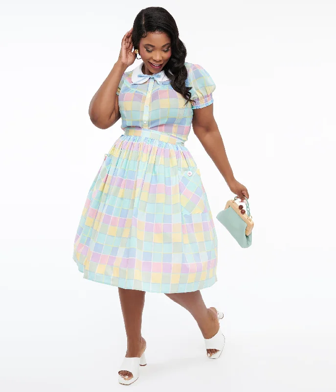 Hell Bunny Plus Size 1950s Pastel Check Cotton Skye Swing Skirt