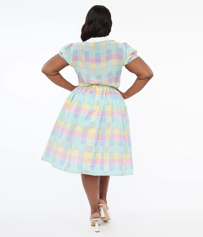 Hell Bunny Plus Size 1950s Pastel Check Cotton Skye Swing Skirt