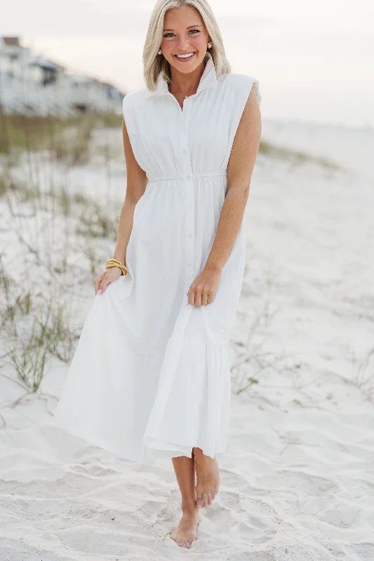 In This Moment White Cotton Midi Dress