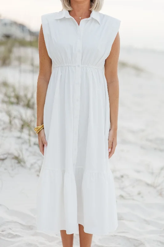 In This Moment White Cotton Midi Dress