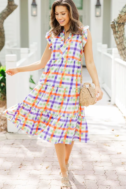 Just A Dream Orange Gingham Midi Dress