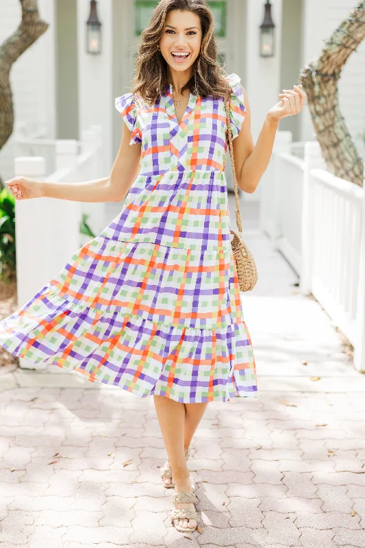 Just A Dream Orange Gingham Midi Dress