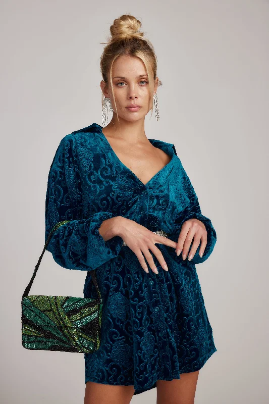 Kali Blue Long Sleeve Velvet Dress