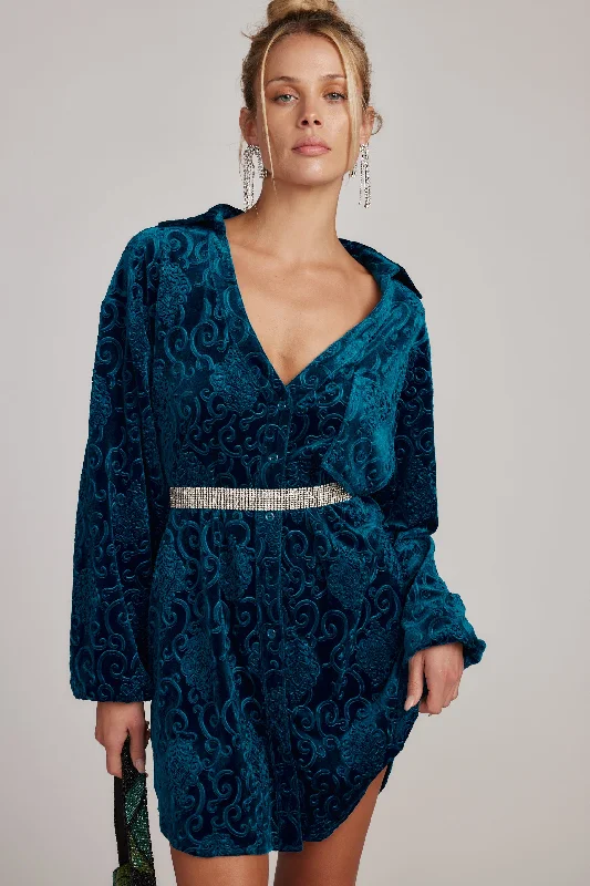 Kali Blue Long Sleeve Velvet Dress