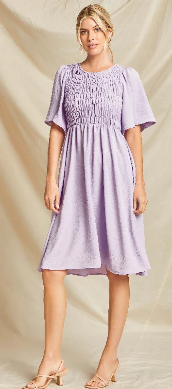 LAVENDER SOLID SMOCKED DRESS