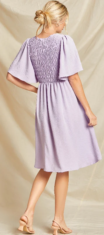 LAVENDER SOLID SMOCKED DRESS