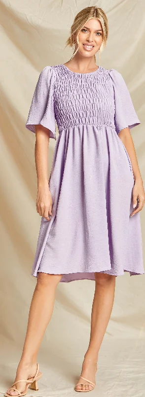 LAVENDER SOLID SMOCKED DRESS